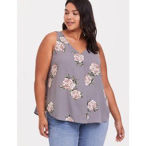 Torrid Georgette Center Front Floral Pleated Tank Top Size 5X Gray Grey